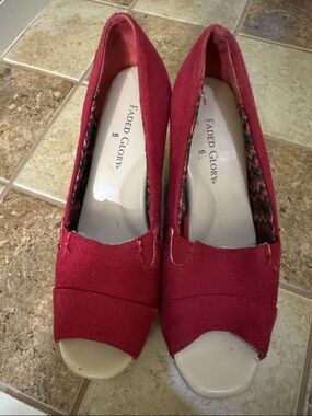 Faded Glory Women's Red Canvas Peep-Toe Wedge Heels